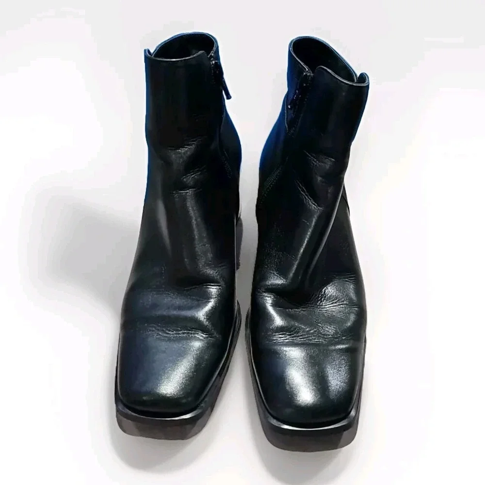 ECCO 5 Black Leather‎ Ankle Booties Chelsea Block Heel Side Zip 6.5 Women 24T